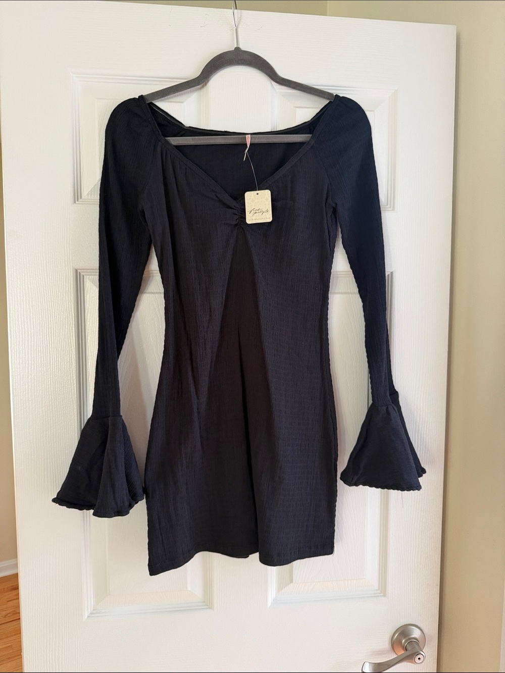 Free People Black Long-Sleeve Bell Cuff Mini Dress